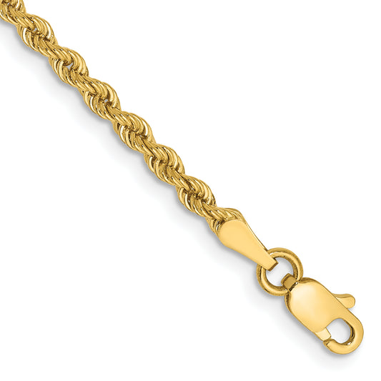 10K Yellow Gold 2.5mm Regular Rope Chain Anklet