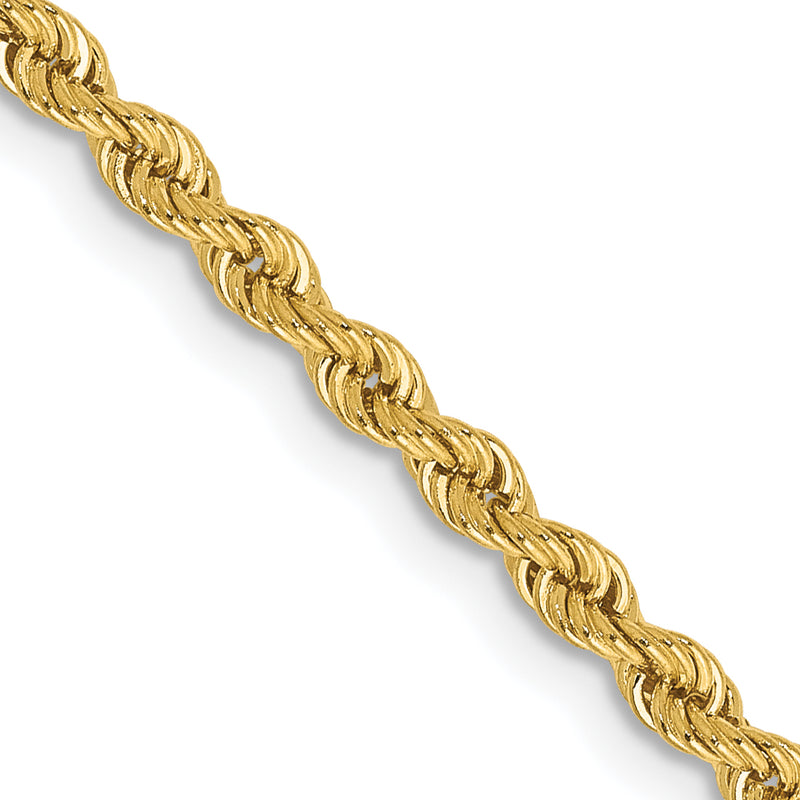 2 Inch 10K Yellow Gold 2.5mm Regular Rope Chain Necklace