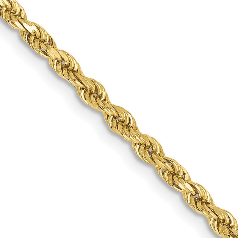 18 Inch 10k Yellow Gold 2.5mm Semi-Solid Rope Chain Necklace