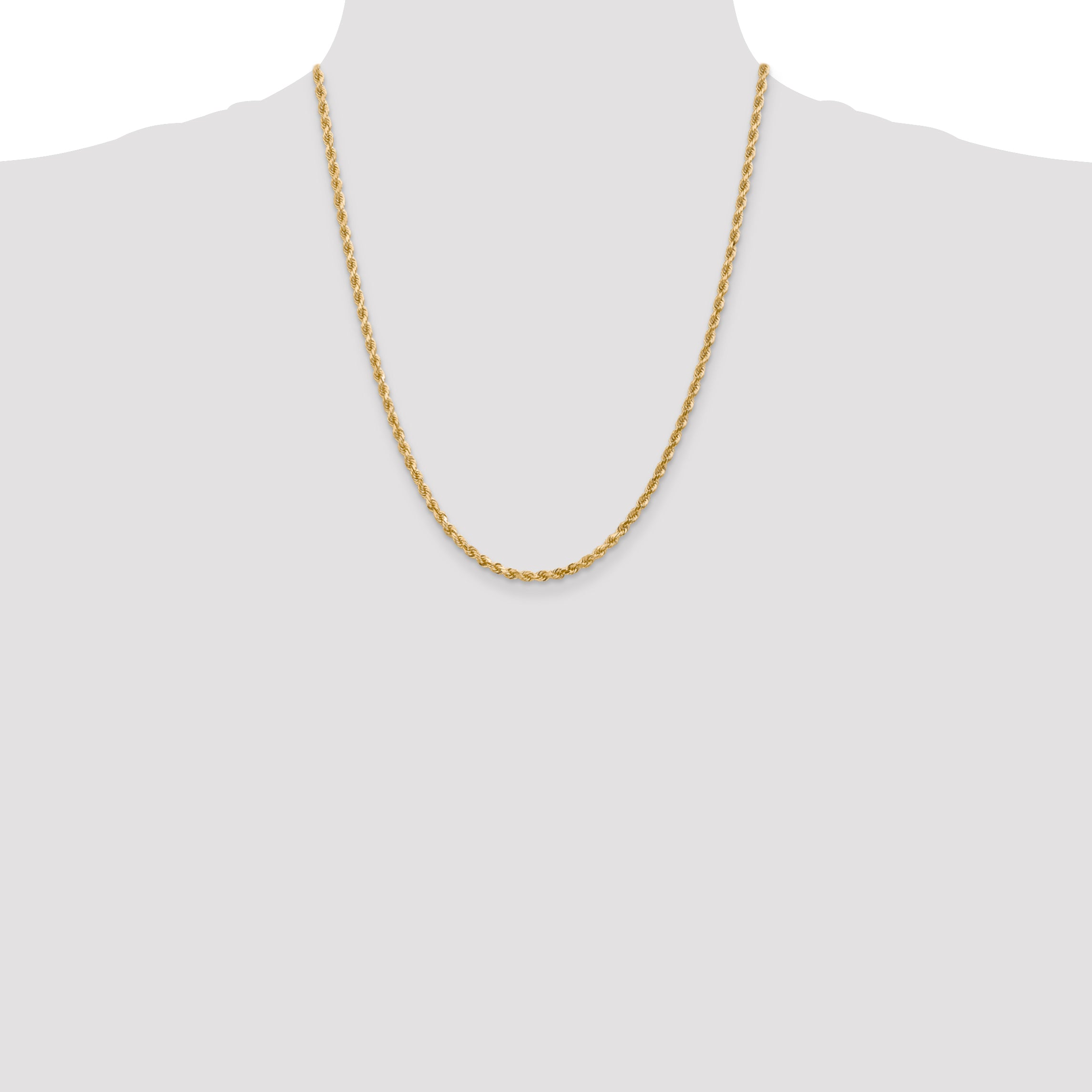 22 Inch 10K 3mm Diamond-Cut Rope Chain