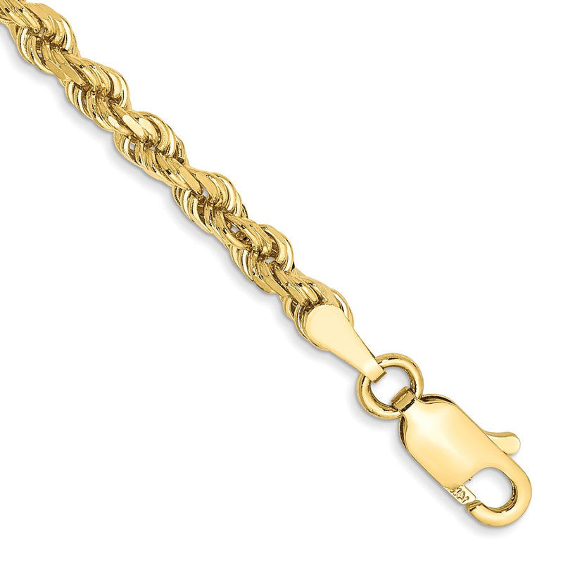 10k Yellow Gold 3mm Diamond-cut Rope Chain Bracelet