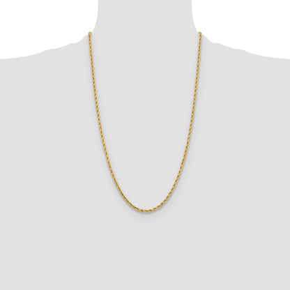 26 Inch 10K Yellow Gold 3.25mm Diamond-Cut Rope Chain Necklace