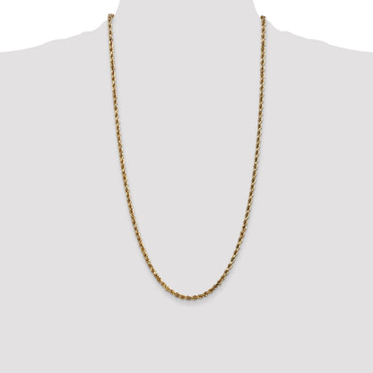 28 Inch 10K 3.5mm Diamond-Cut Rope Chain Necklace