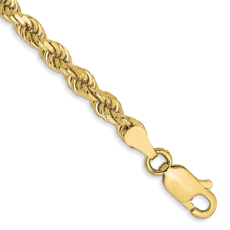 10K Yellow Gold 3.5mm Diamond Cut Rope Chain Anklet