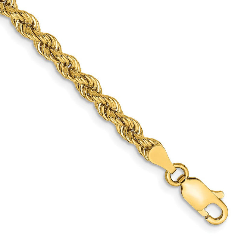 10k Yellow Gold 3.65mm Solid Rope Chain Bracelet