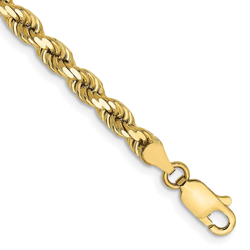 8 Inch 10k Yellow Gold 4mm Diamond-cut Rope Chain Bracelet