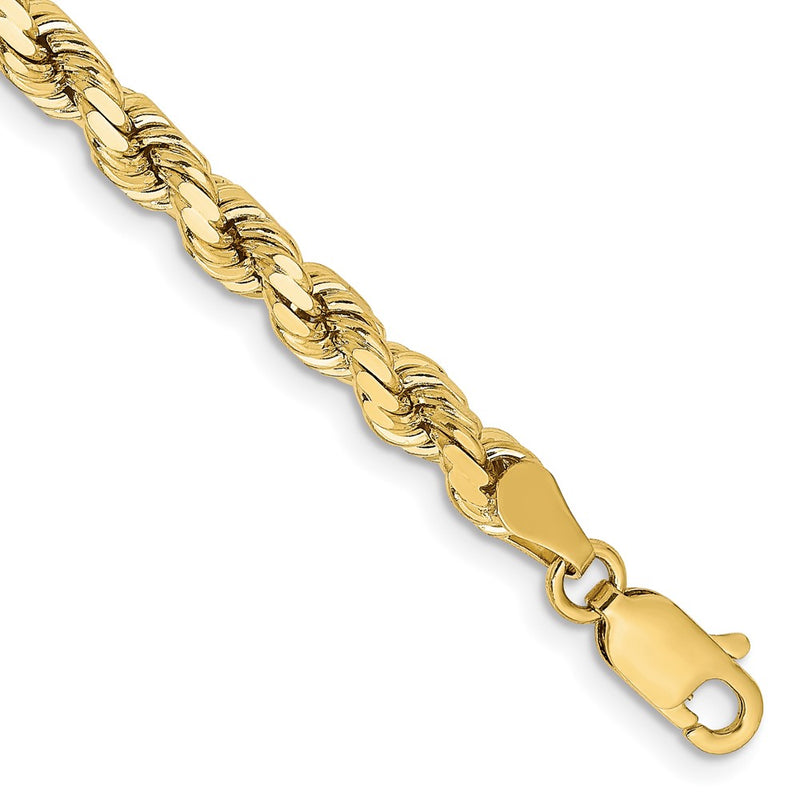 8 Inch 10K Yellow Gold 4.25mm Diamond-Cut Rope Chain Bracelet