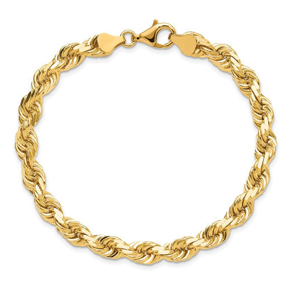 10K Yellow Gold 6.5mm Diamond-Cut Rope Chain Bracelet