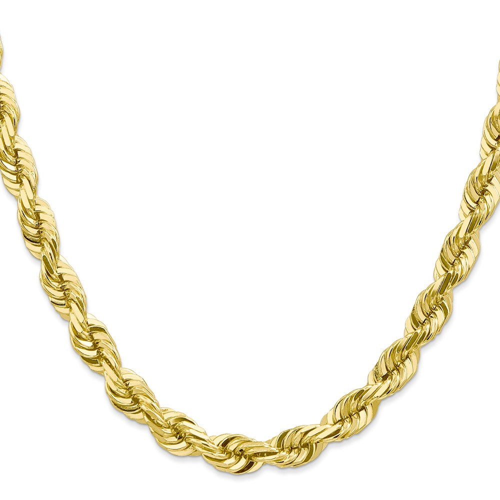 10k Yellow Gold 7.0mm D/C Rope Fancy Lobster Clasp Chain Necklace