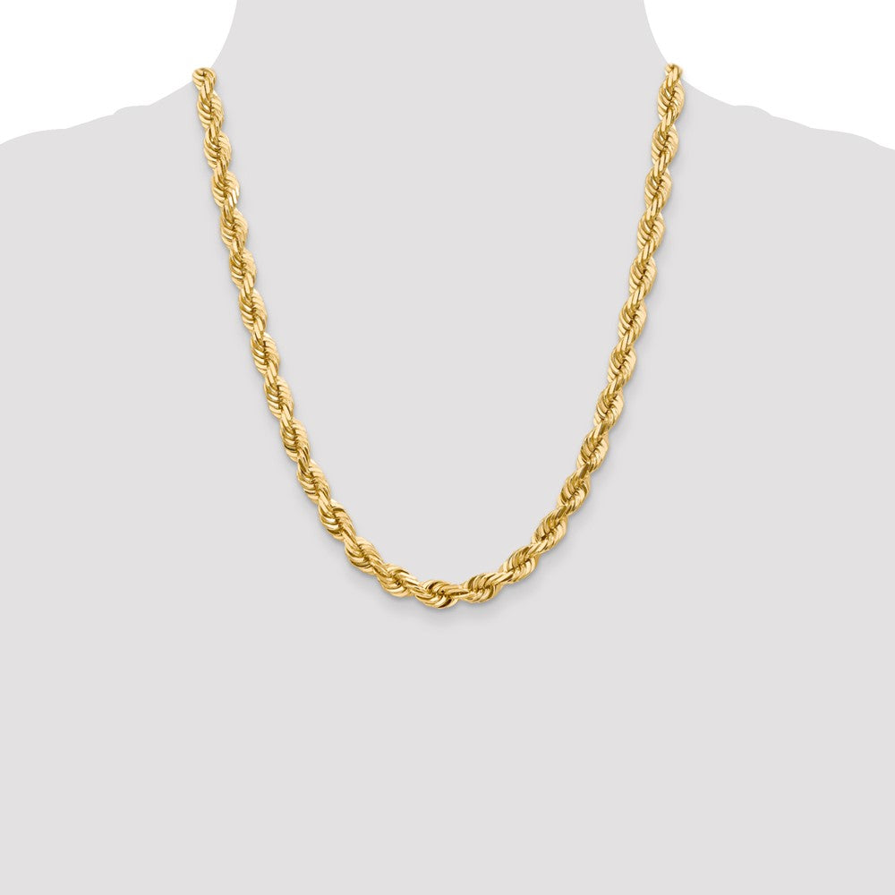 10k Yellow Gold 7.0mm D/C Rope Fancy Lobster Clasp Chain Necklace