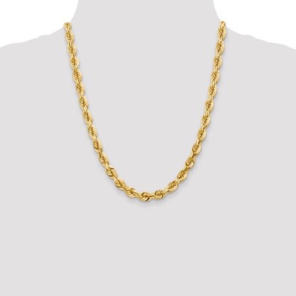 10k Yellow Gold 7.0mm D/C Rope Fancy Lobster Clasp Chain Necklace