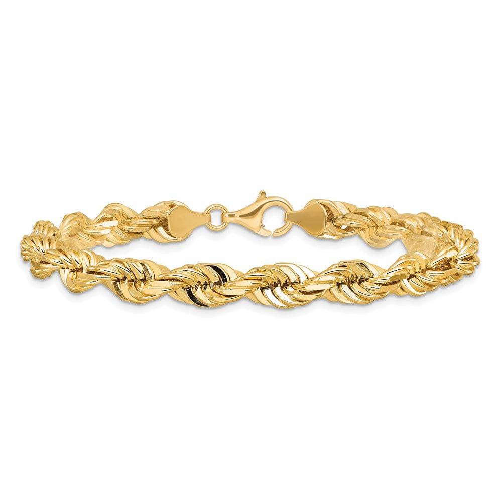 10k Yellow Gold 7mm Diamond-cut Rope Chain Bracelet