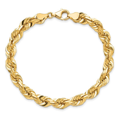 10k Yellow Gold 7mm Diamond-cut Rope Chain Bracelet
