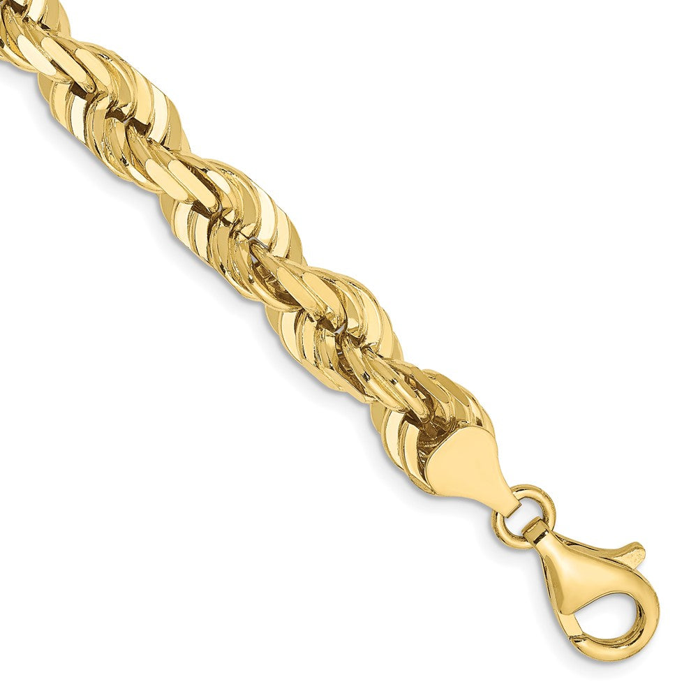 10k Yellow Gold 7mm Diamond-cut Rope Chain Bracelet