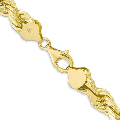 10k Yellow Gold 8.0mm D/C Rope Fancy Lobster Clasp Chain Necklace