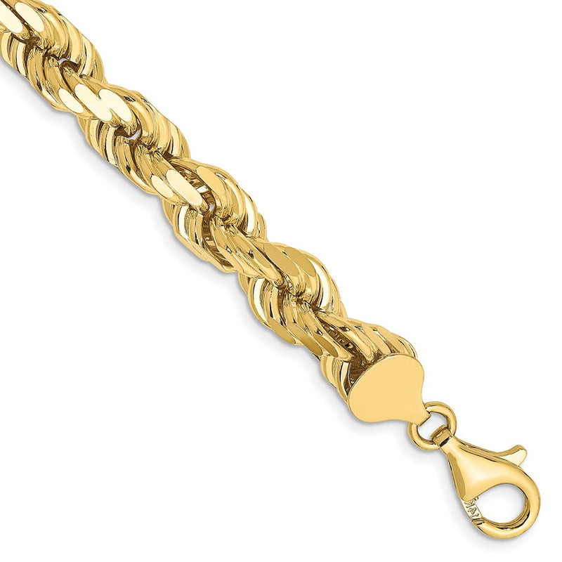 10K Yellow Gold 8mm Diamond-Cut Rope Chain Bracelet
