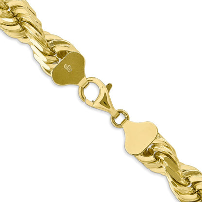 10k Yellow Gold 10.0mm D/C Rope Fancy Lobster Clasp Chain Necklace
