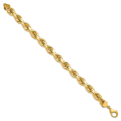 10k Yellow Gold 10.0mm D/C Rope Fancy Lobster Clasp Chain Bracelet