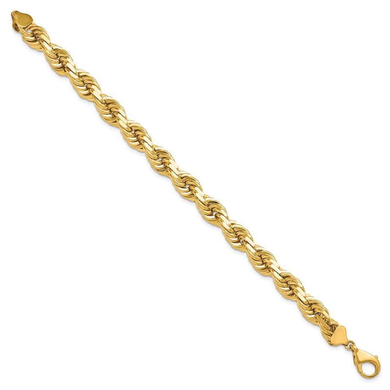 10k Yellow Gold 10.0mm D/C Rope Fancy Lobster Clasp Chain Bracelet