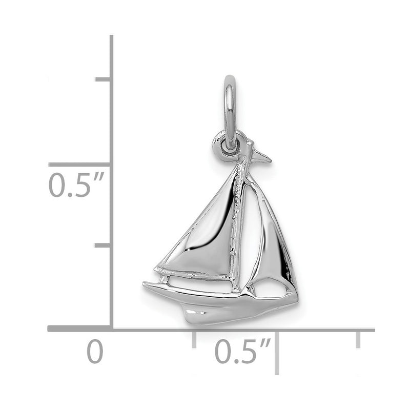 10K White Gold Solid Polished Sailboat Charm
