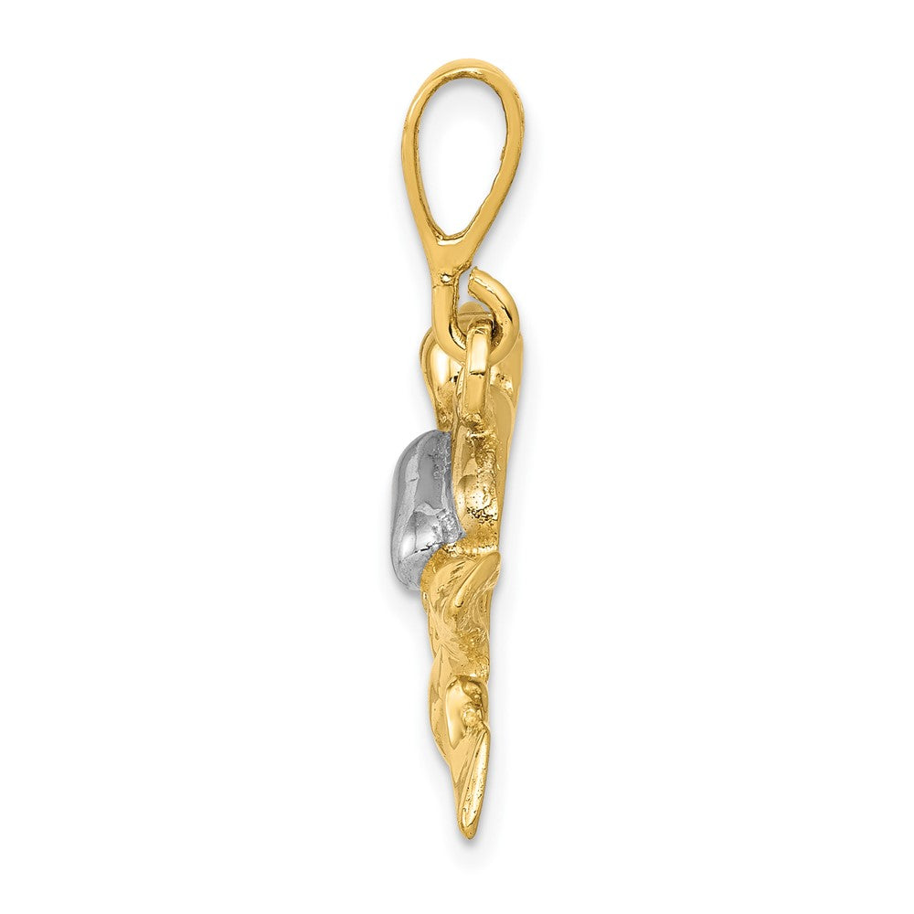 10K Yellow W/Rhodium & Rhodium Polished Open-Backed Scuba Diver Pendant