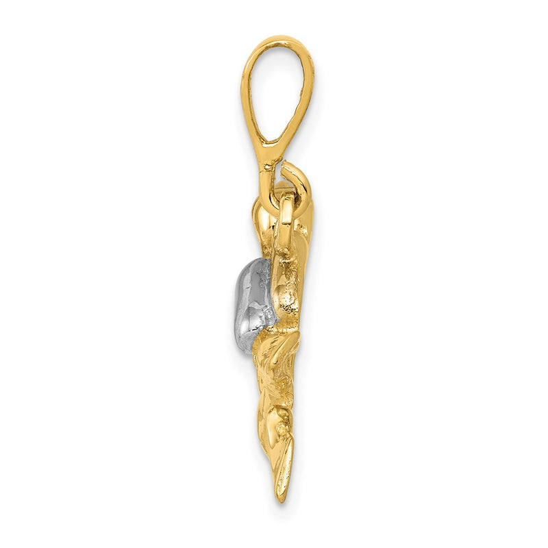 10K Yellow W/Rhodium & Rhodium Polished Open-Backed Scuba Diver Pendant