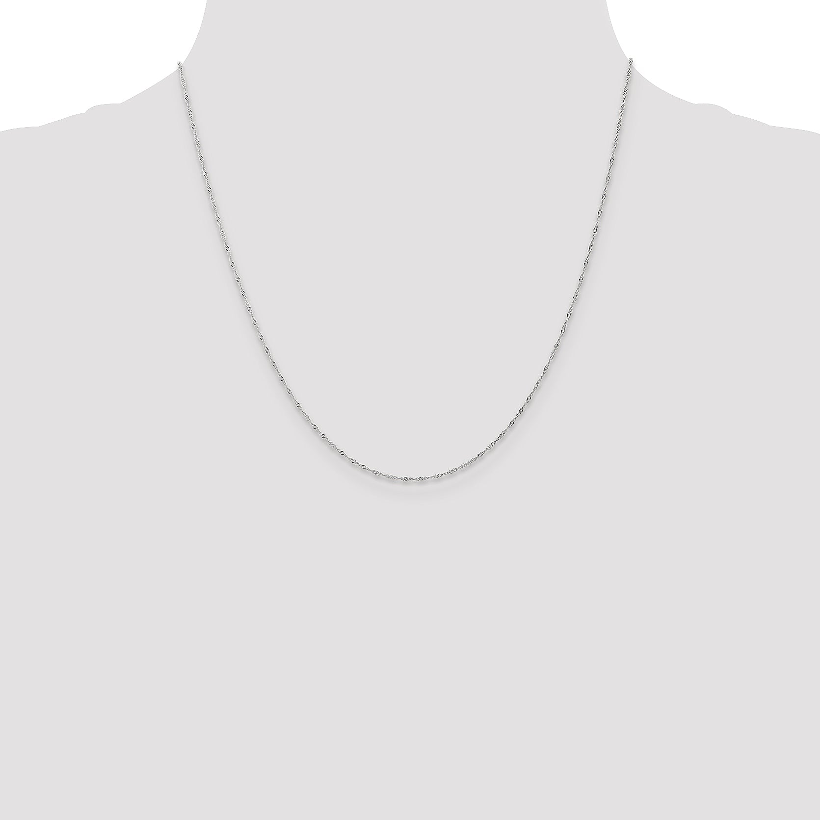 2 Inch 10K White Gold 1mm Carded Singapore Chain Necklace