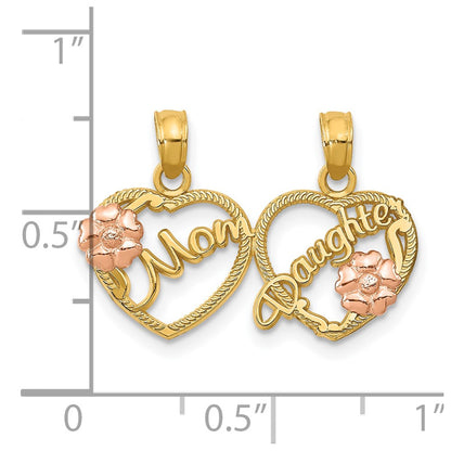 10K Two-Tone 10K Two-Tone Mom - Daughter Break-Apart Hearts Pendant