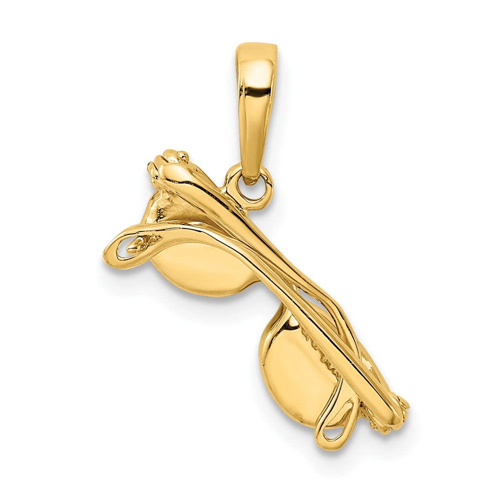 10K Yellow Gold 3-D Black Enameled Moveable Sunglasses Pendant
