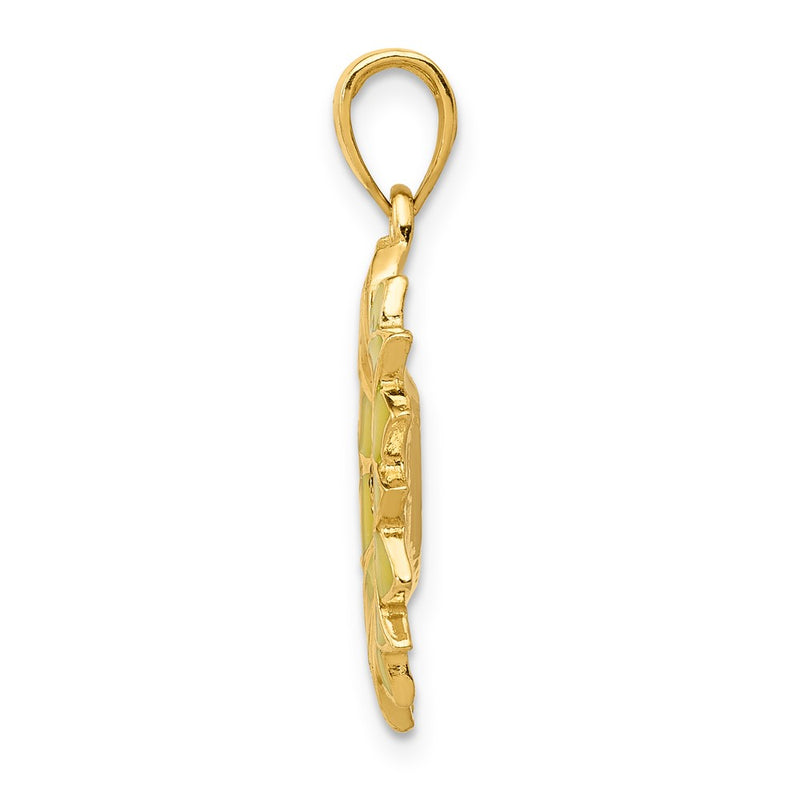 10K Yellow Gold Enameled Sunflower Pendant