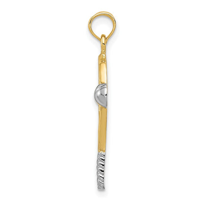 10K Yellow W/Rhodium Polished Tennis Racquet Pendant