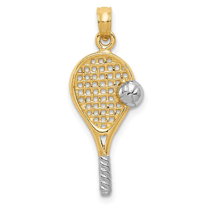 10K Yellow W/Rhodium Polished Tennis Racquet Pendant