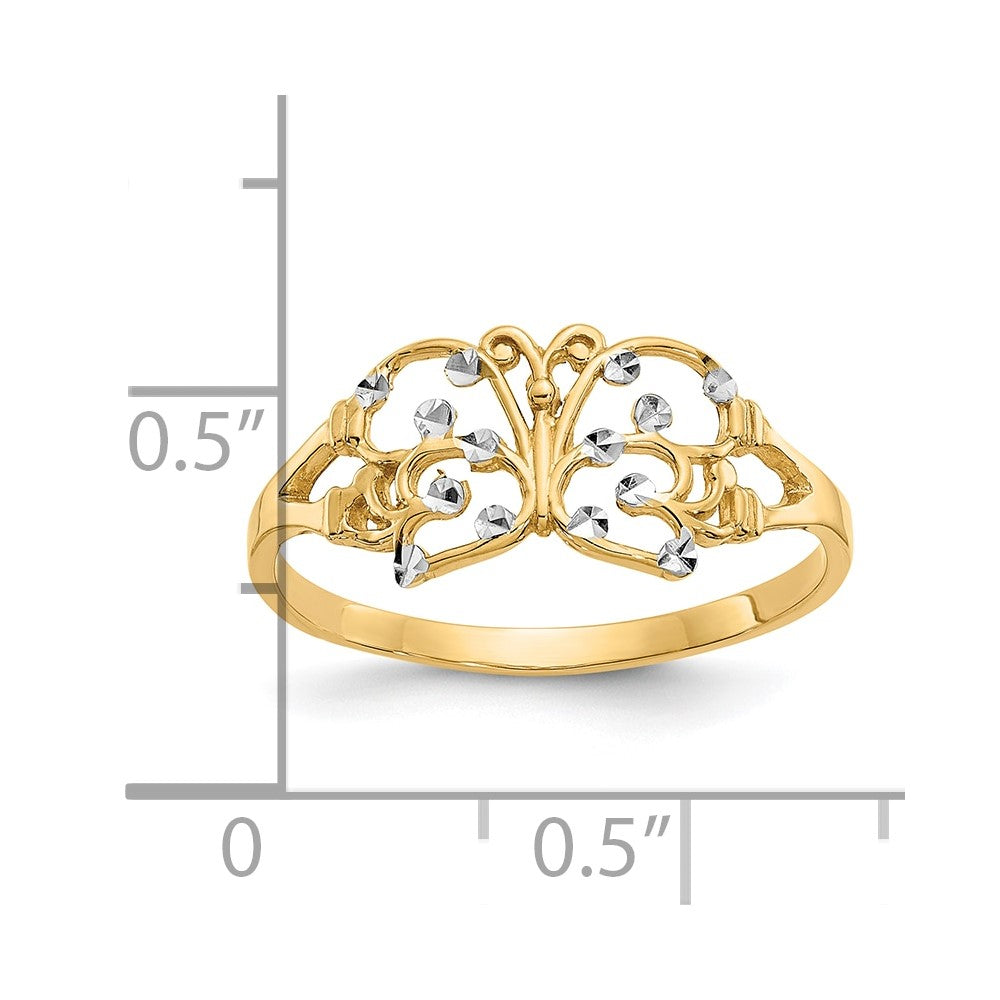 10K Yellow W/Rhodium W/ Rhodium Diamond-Cut Butterfly Ring
