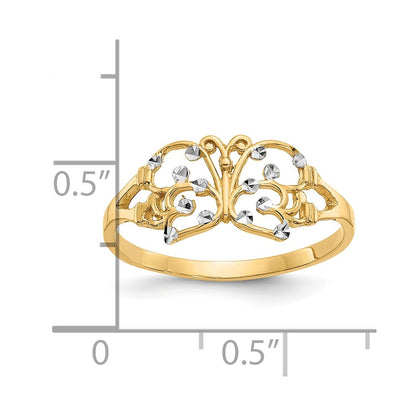 10K Yellow W/Rhodium W/ Rhodium Diamond-Cut Butterfly Ring