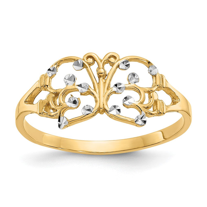 10K Yellow W/Rhodium W/ Rhodium Diamond-Cut Butterfly Ring