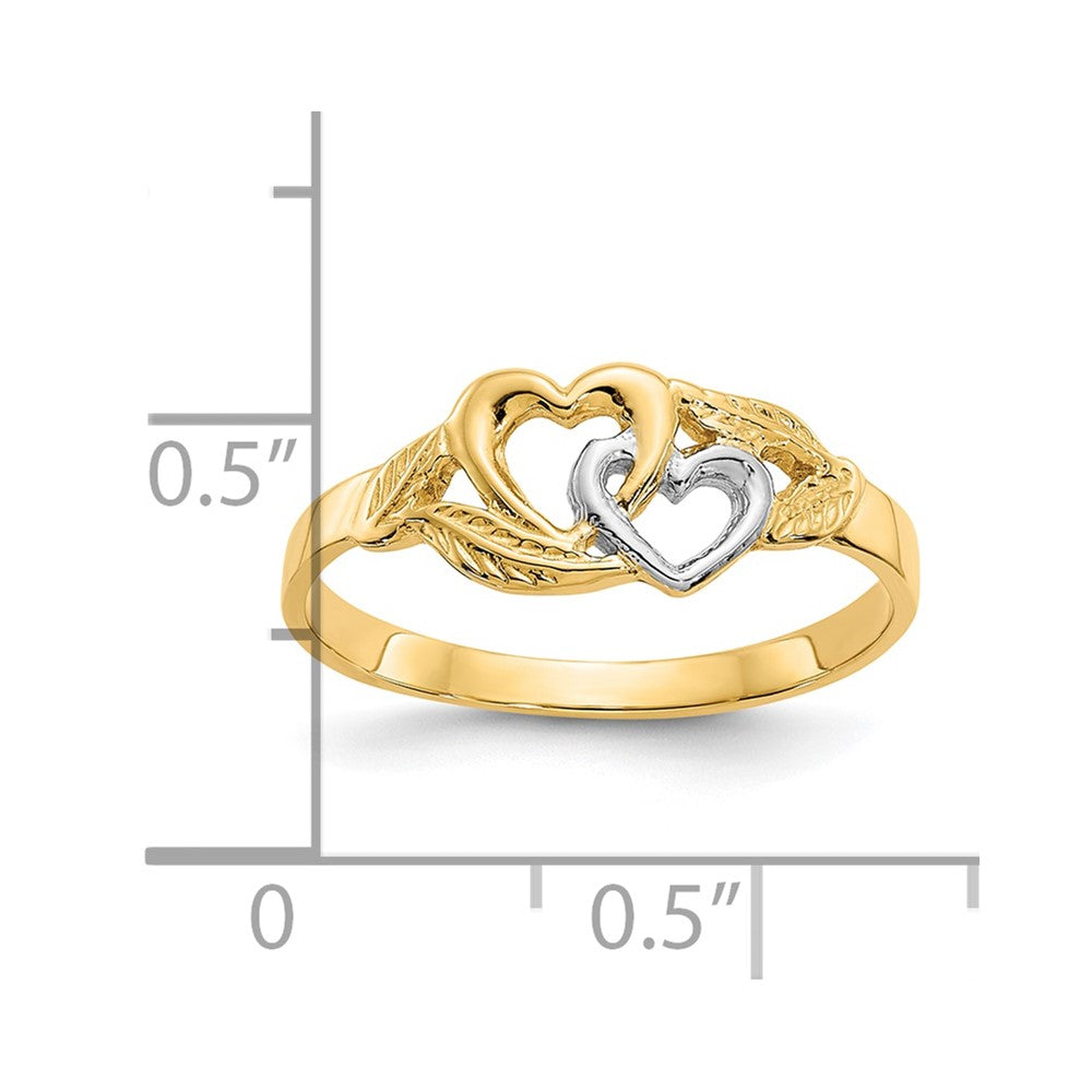 10K Yellow W/Rhodium 10K & White Rhodium Polished 2 Hearts Ring
