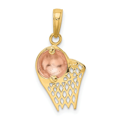 10K Two-Tone Basketball Hoop With Ball Pendant