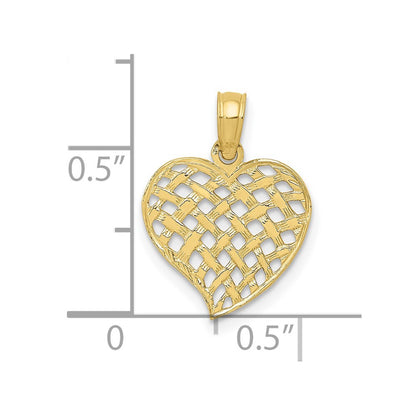 10K Yellow Gold 10K Polished Basket Weave Pattern Heart Pendant
