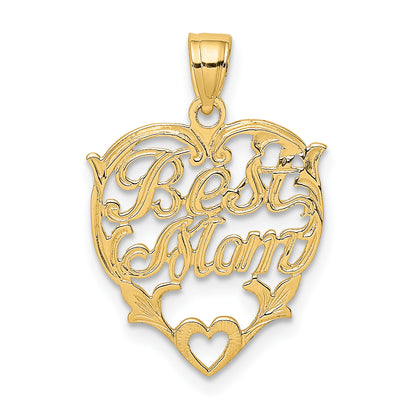 10K Yellow Gold Best Mom Heart Charm