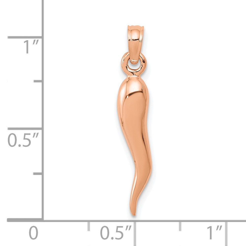10K Rose Gold Medium 3D Italian Horn Pendant