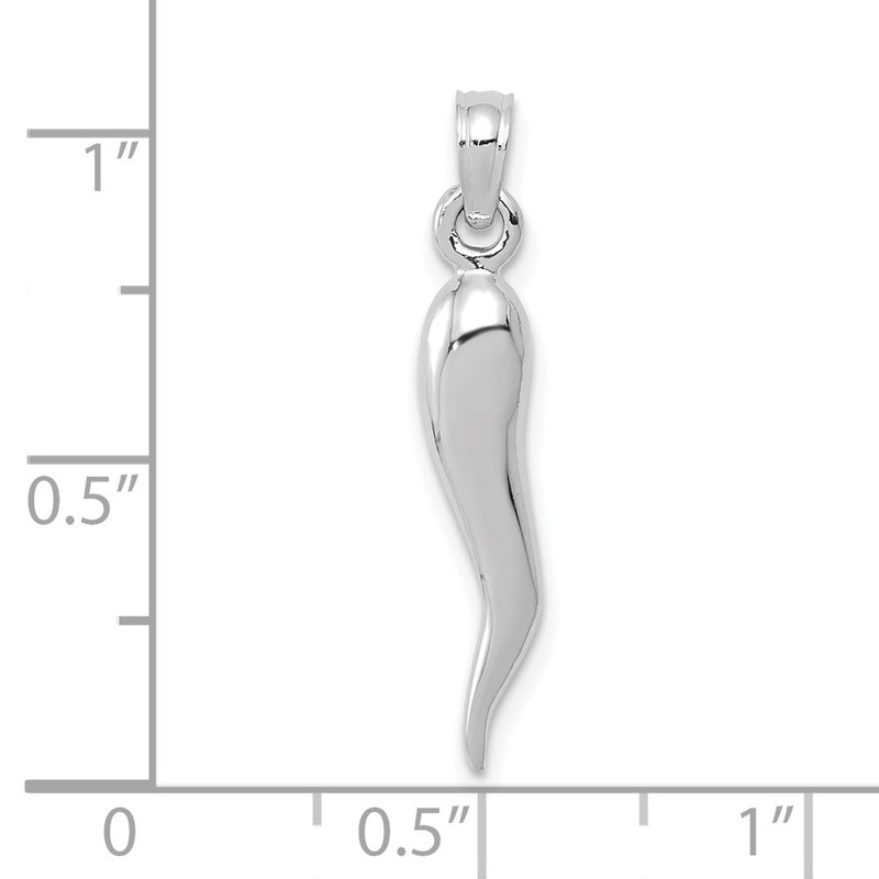 10K White Gold Medium 3D Italian Horn Pendant