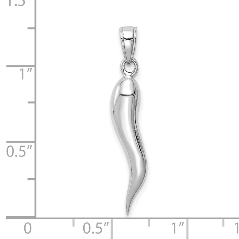 10K White Gold Large 3D Italian Horn Pendant
