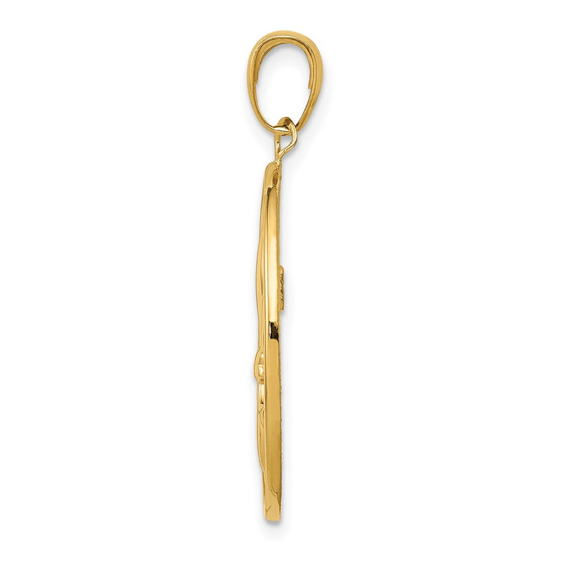 10K Yellow Gold Fleur-De-Lis On Oval Disk Pendant
