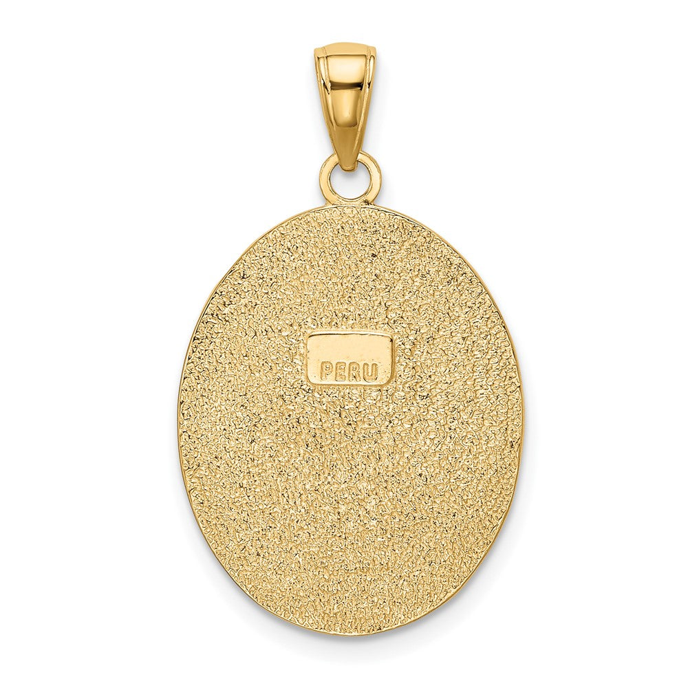 10K Yellow Gold Fleur-De-Lis On Oval Disk Pendant
