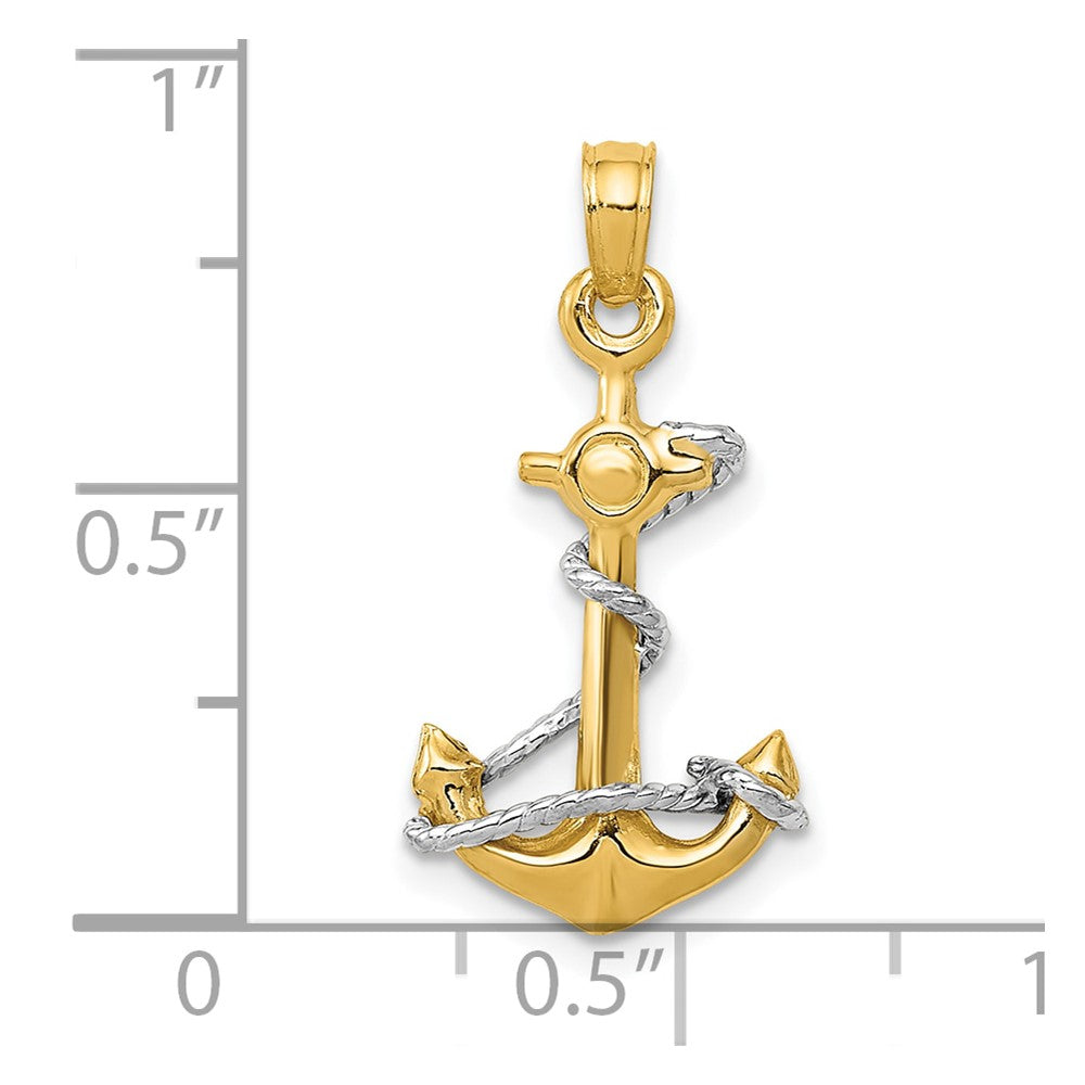 10K Two-Tone 10K Two-Tone 3D Anchor W/Rope Pendant