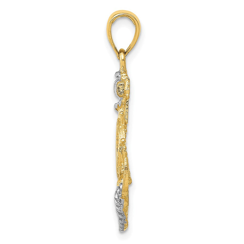 10K Yellow W/Rhodium Anchor W/Rope Pendant