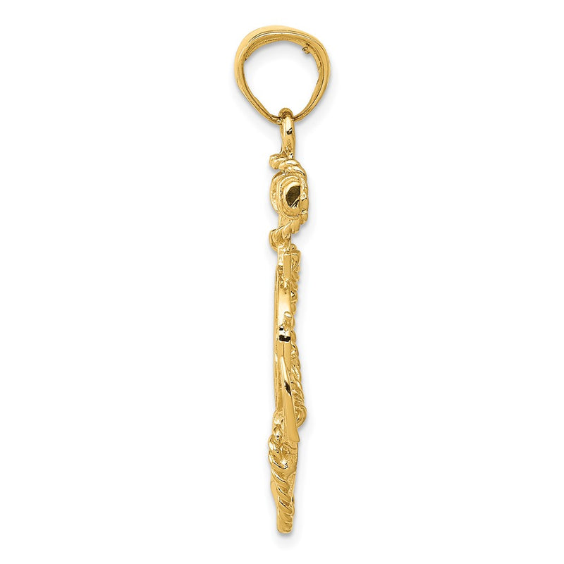 10K Yellow Gold Large Anchor W/Wheel Pendant