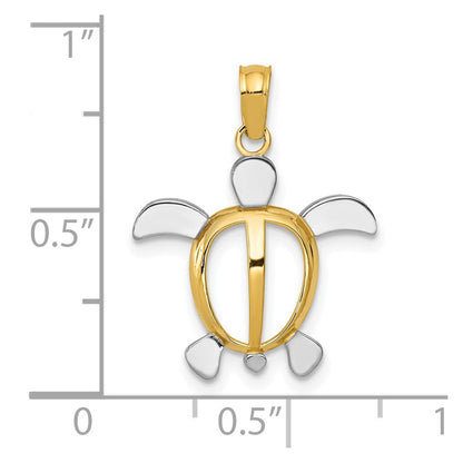 10K Yellow W/Rhodium 10K Turtle Pendant