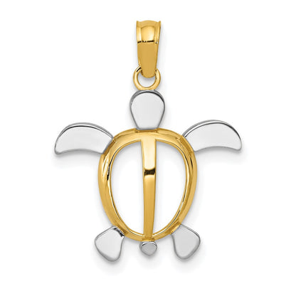 10K Yellow W/Rhodium 10K Turtle Pendant