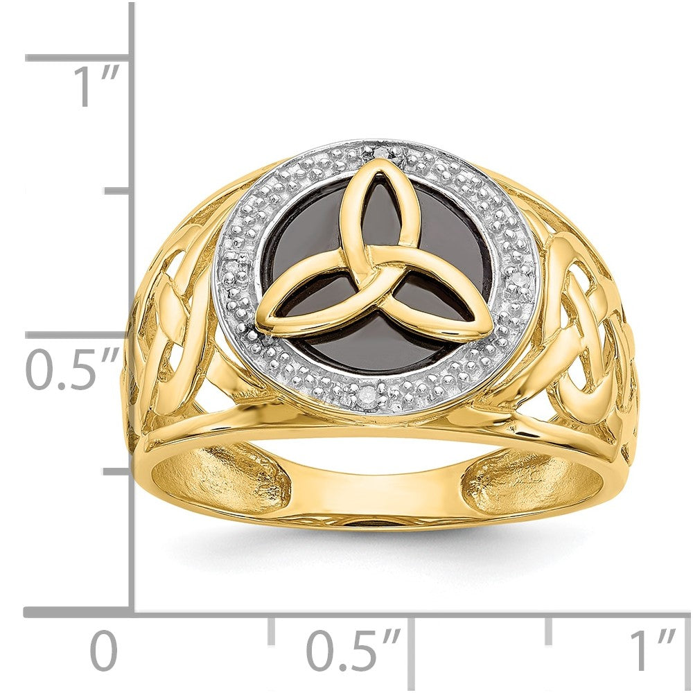 10K Yellow W/Rhodium 10K And Rhodium Onyx Diamond Trinity Ring